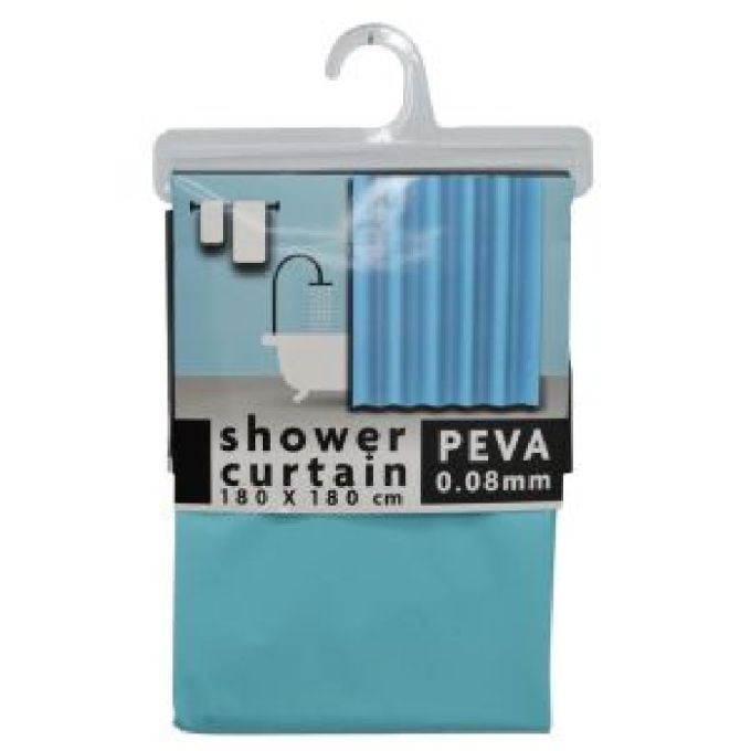 ΚΟΥΡΤΙΝΑ ΜΠΑΝΙΟΥ ΠΛΑΣΤΙΚΗ 180X180 ΓΑΛΑΖΙΑ +12 ΚΡΙΚΟΙ