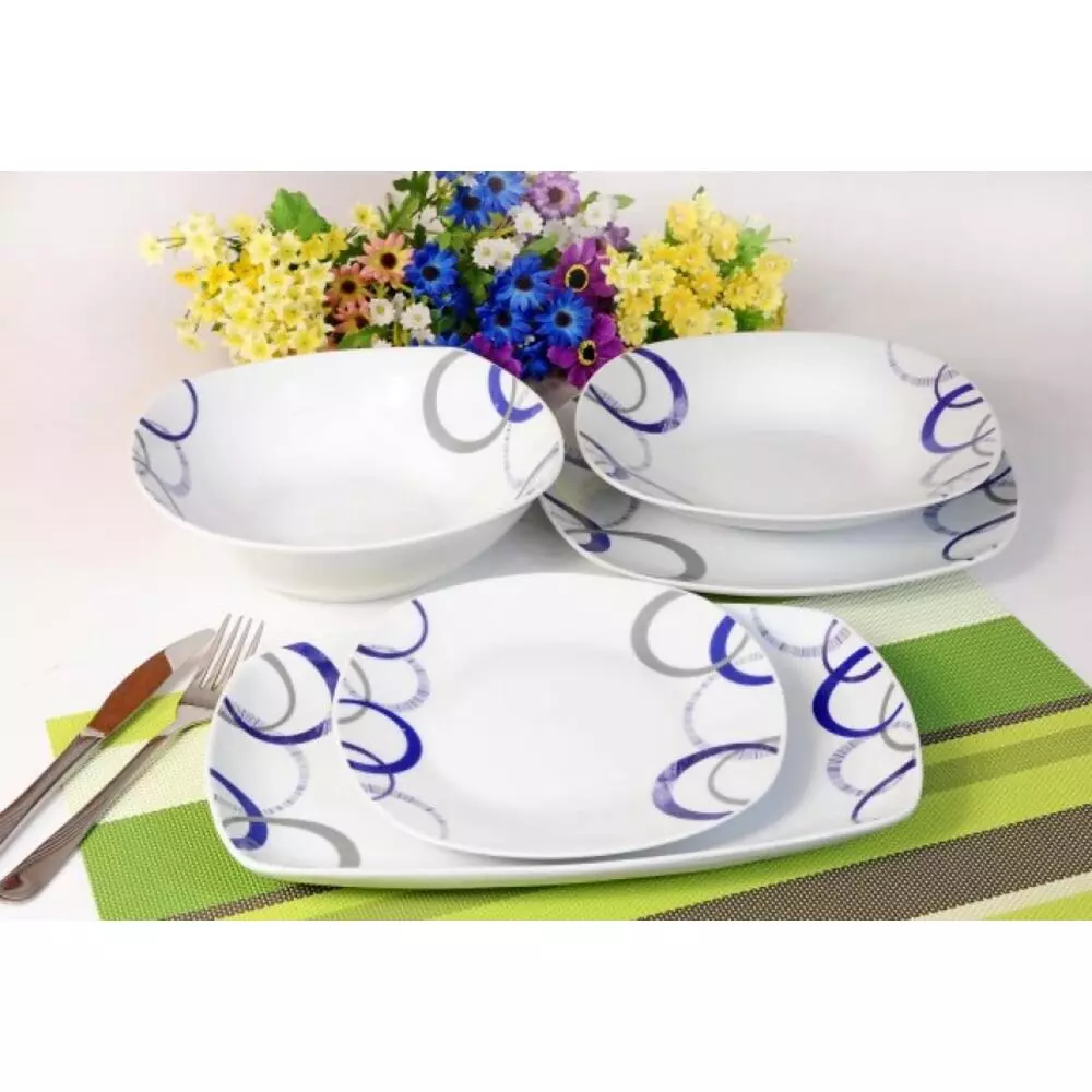 ΣΕΡΒΙΤΣΙΟ ΠΙΑΤΩΝ 20ΤΜΧ ΠΟΡΣΕΛΑΝΙΝΟ, ΤΕΤΡΑΓΩΝΟ,ΜΕ ΣΧΕΔΙΟ ΜΩΒ ΚΑΙ ΓΚΡΙ ΗΜΙΚΥΚΛΙΑ