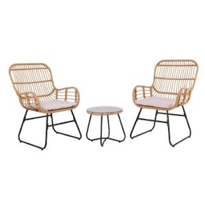 ΣΕΤ ΒΕΡΑΝΤΑΣ ΤΡΑΠΕΖΙ + 2 ΠΟΛΥΘΡΟΝΕΣ, ΜΕΤΑΛΛΟ ΜΑΥΡΟ, WICKER ΦΥΣΙΚΟ, ΜΑΞΙΛΑΡΙΑ ΕΚΡΟΥ