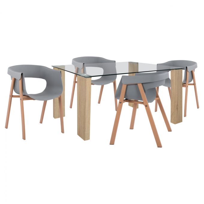 ΣΕΤ ΤΡΑΠΕΖΑΡΙΑ 5ΤΜΧ ΜΕ ΤΡΑΠΕΖΙ MORGAN140Χ80X75 & ΠΟΛΥΘΡΟΝΕΣ MEGHAN ΓΚΡΙ